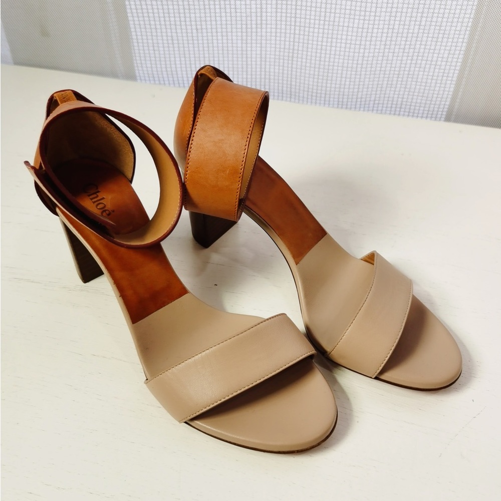Chloe Leather Colorblock Pattern Sandals Size37